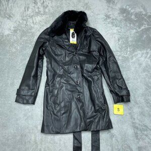 Vince Camuto Womens Small Faux Leather Coat Black 6684